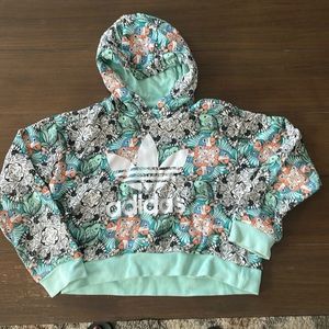 Adidas Originals Zoo Animal Girl's Small Cropped Hoodie Teal Green
